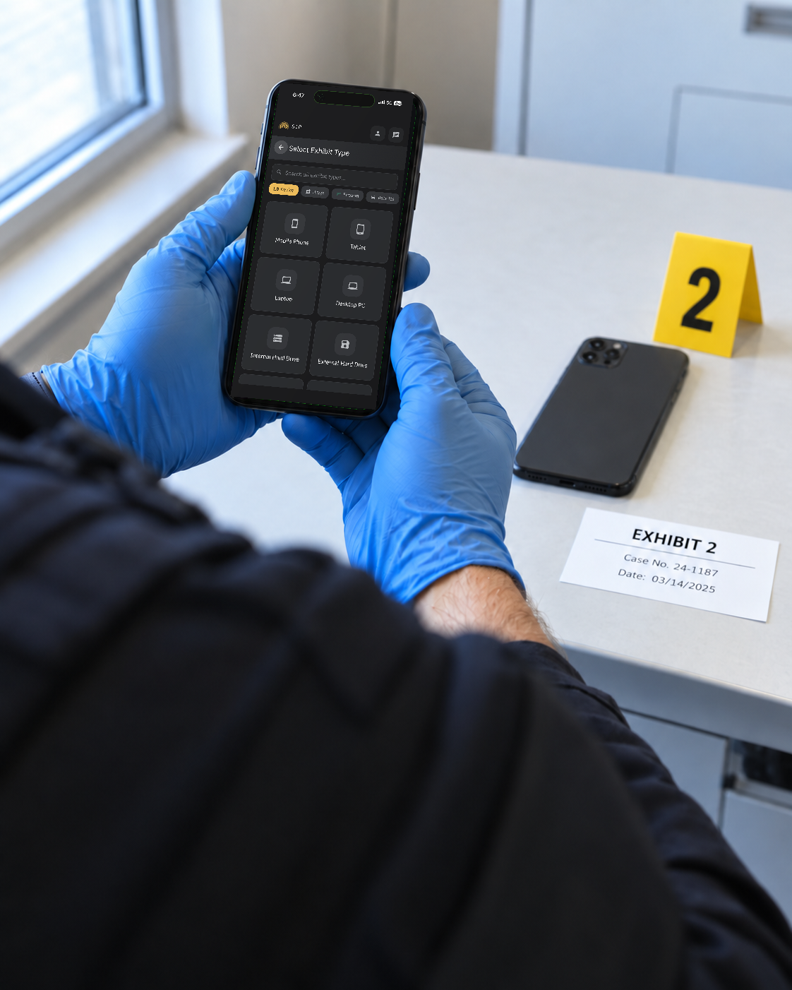 SIP’s Select exhibit type screen on a phone at the scene